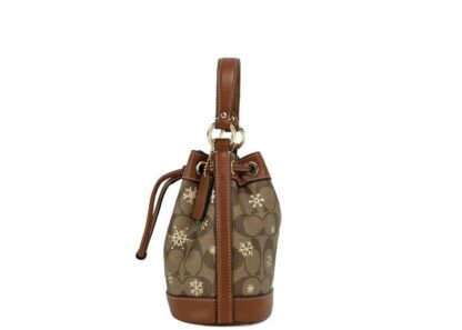 COACH - Dempsey 15 Small Snowflake Print Khaki Coated Canvas Bucket Bag