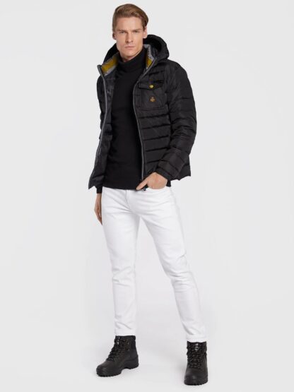 Refrigiwear - Elegant Black Hooded Down Jacket with Chic Olive Accent