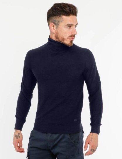 Yes Zee - High-Collar Cozy Sweater in Blue