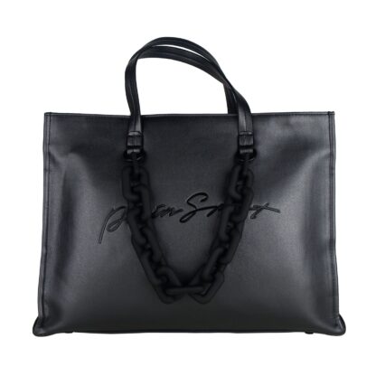 Plein Sport - Chic Black Eco-Leather Shopper with Embossed Logo