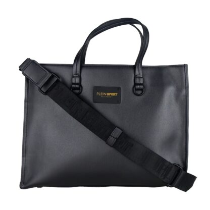 Plein Sport - Chic Black Eco-Leather Shopper with Embossed Logo