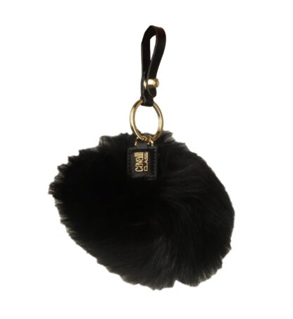 Cavalli Class - Elegant Fox Fur and Leather Keyholder in Black