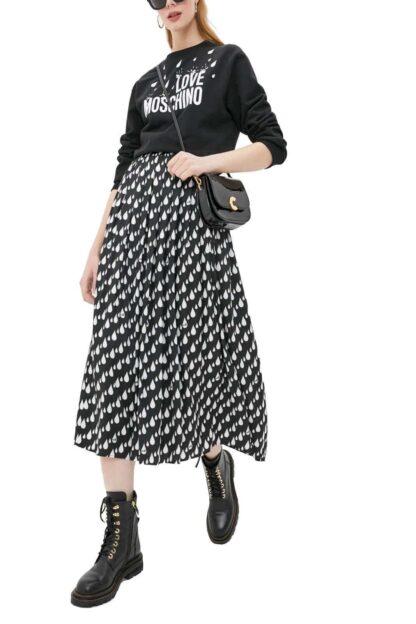 Love Moschino - Chic Longuette Skirt with White Drops Design