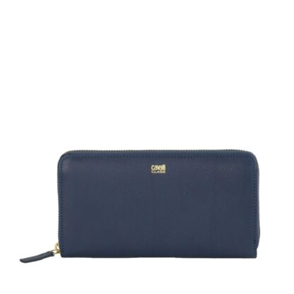 Cavalli Class - Elegant Long Zipper Calfskin Wallet in Blue