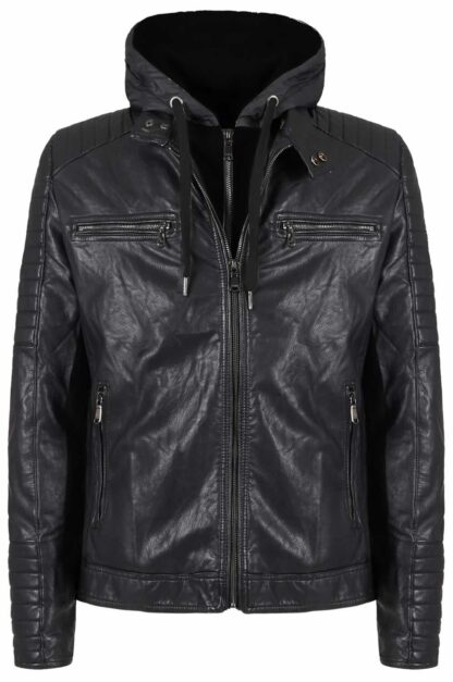 Yes Zee - Sleek Hooded Faux Leather Jacket