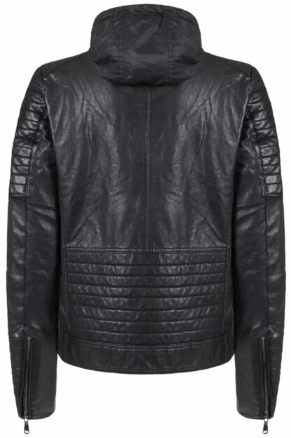 Yes Zee - Sleek Hooded Faux Leather Jacket