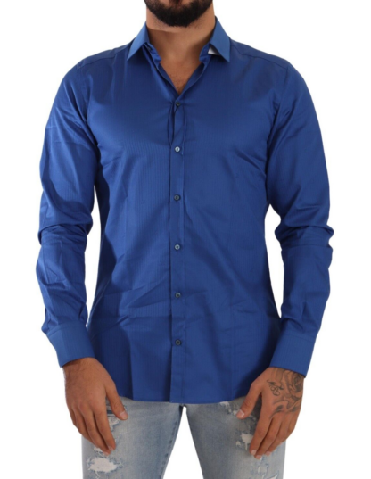 Dolce & Gabbana - Elegant Blue Martini Slim Fit Cotton Shirt