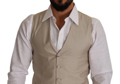 Dolce & Gabbana - Beige Cotton Silk Formal Dress Vest