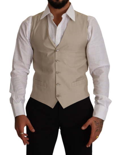 Dolce & Gabbana - Beige Cotton Silk Formal Dress Vest