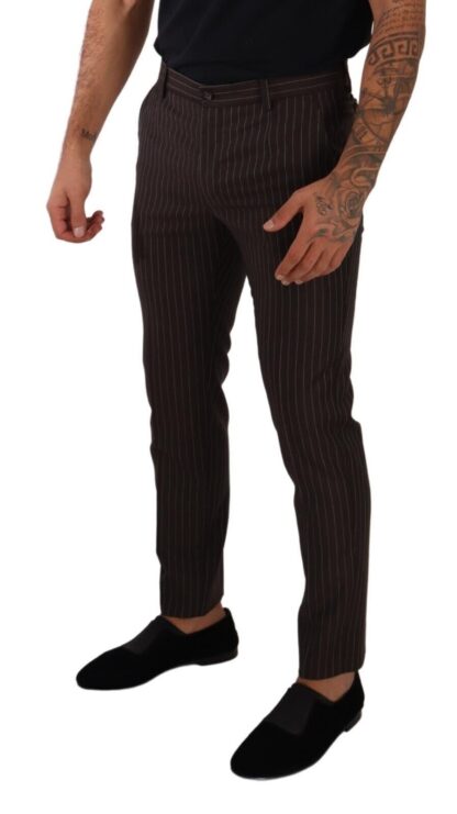 Dolce & Gabbana - Elegant Brown Striped Woolen Men's Trousers