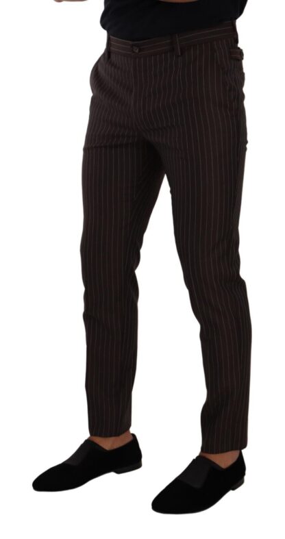 Dolce & Gabbana - Elegant Brown Striped Woolen Men's Trousers