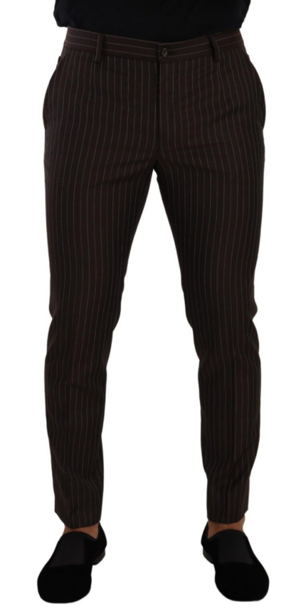 Dolce & Gabbana - Elegant Brown Striped Woolen Men's Trousers