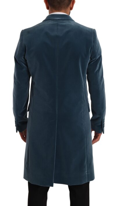 Dolce & Gabbana - Elegant Blue Velvet Overcoat Jacket