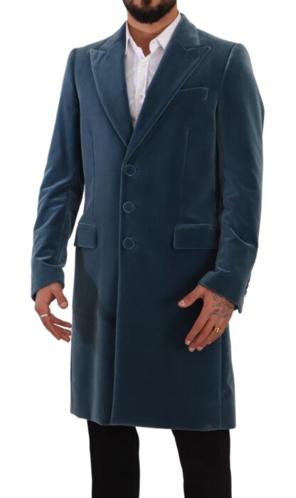 Dolce & Gabbana - Elegant Blue Velvet Overcoat Jacket