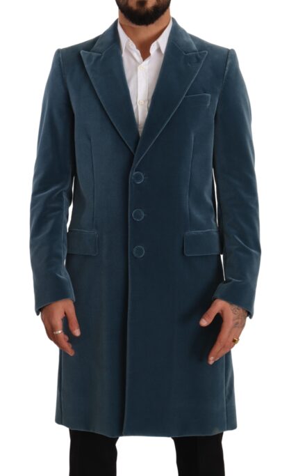 Dolce & Gabbana - Elegant Blue Velvet Overcoat Jacket