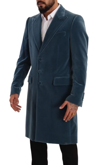 Dolce & Gabbana - Elegant Blue Velvet Overcoat Jacket