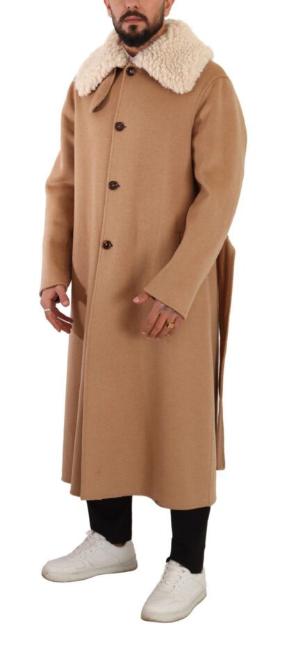 Dolce & Gabbana - Opulent Beige Shearling-Collar Overcoat