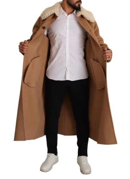 Dolce & Gabbana - Opulent Beige Shearling-Collar Overcoat