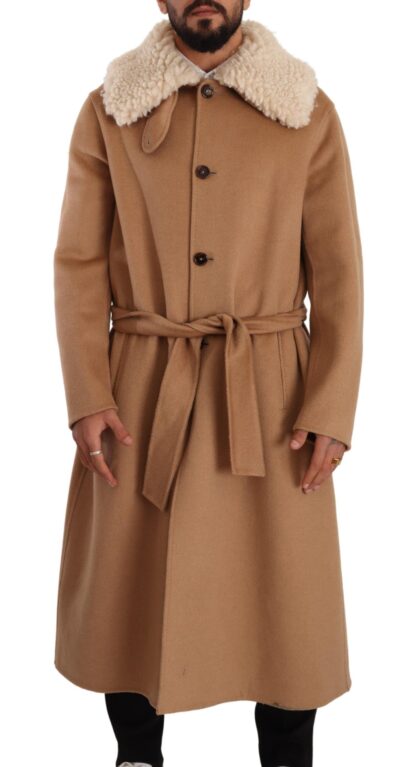 Dolce & Gabbana - Opulent Beige Shearling-Collar Overcoat