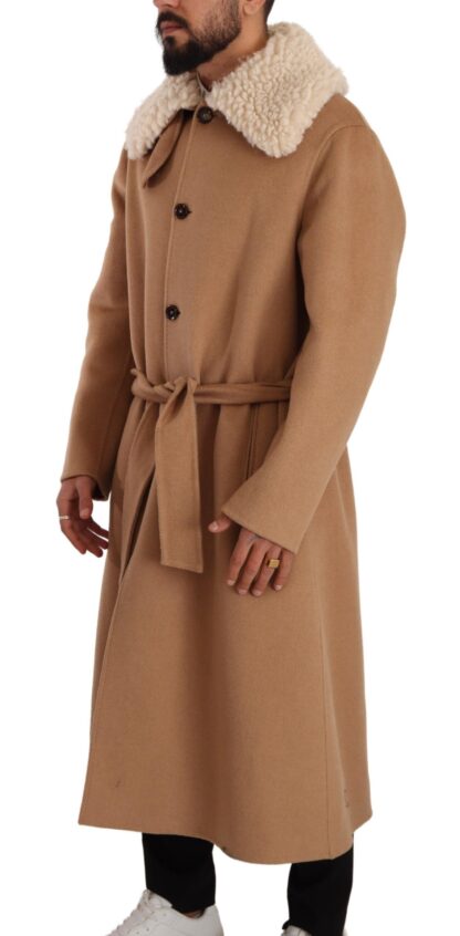 Dolce & Gabbana - Opulent Beige Shearling-Collar Overcoat