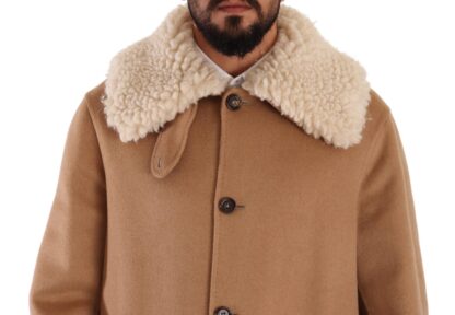 Dolce & Gabbana - Opulent Beige Shearling-Collar Overcoat