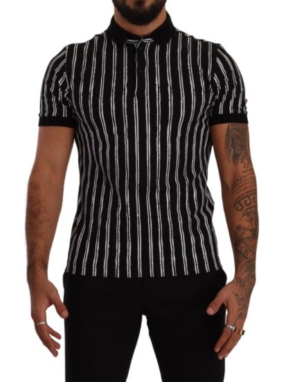 Dolce & Gabbana - Elegant Striped Polo T-Shirt in Black