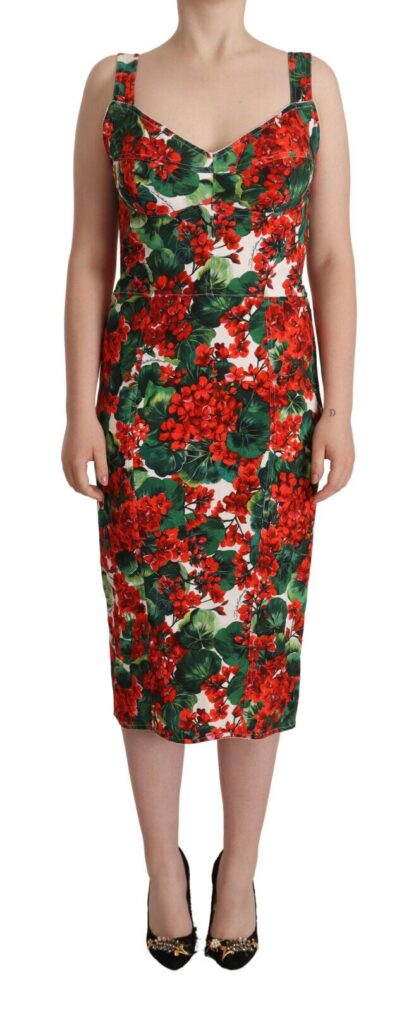 Dolce & Gabbana - Elegant Red Floral Midi Bodycon Dress