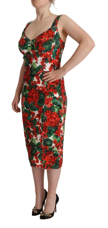 Dolce & Gabbana - Elegant Red Floral Midi Bodycon Dress