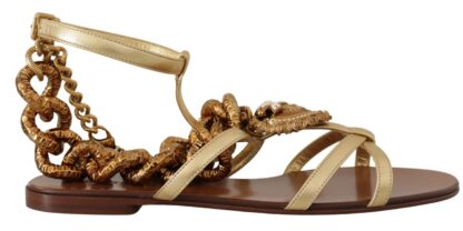 Dolce & Gabbana - Chic Gladiator Flats with Heart and Chain Accents