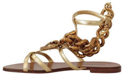 Dolce & Gabbana - Chic Gladiator Flats with Heart and Chain Accents