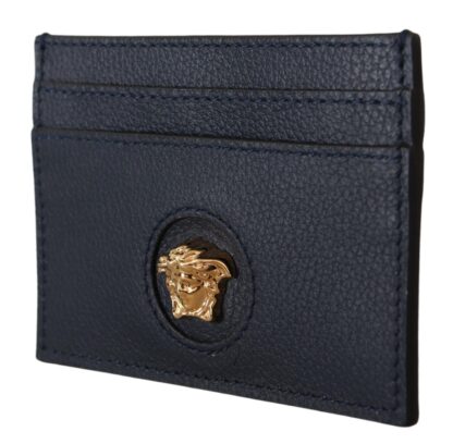 Versace - Elegant Navy Calf Leather Card Holder