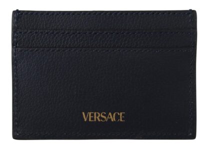 Versace - Elegant Navy Calf Leather Card Holder