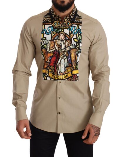 Dolce & Gabbana - Elegant Beige Tuxedo Shirt with Unique Napoleon Print