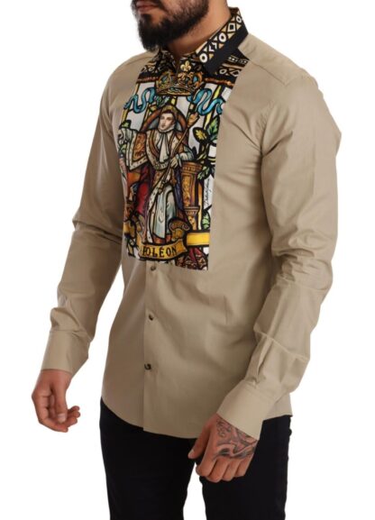 Dolce & Gabbana - Elegant Beige Tuxedo Shirt with Unique Napoleon Print