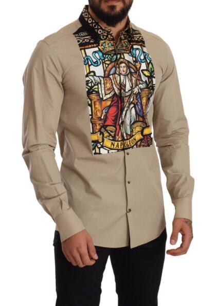 Dolce & Gabbana - Elegant Beige Tuxedo Shirt with Unique Napoleon Print