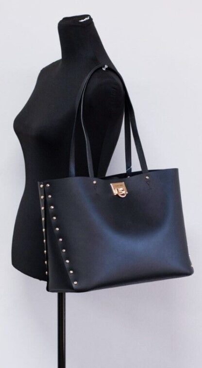 Michael Kors - Manhattan Large Black Smooth Leather Studded Shoulder Tote Handbag