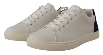 Dolce & Gabbana - Elegant White and Blue Low-Top Leather Sneakers