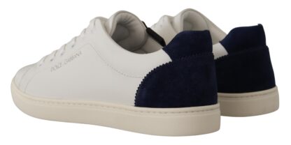 Dolce & Gabbana - Elegant White and Blue Low-Top Leather Sneakers