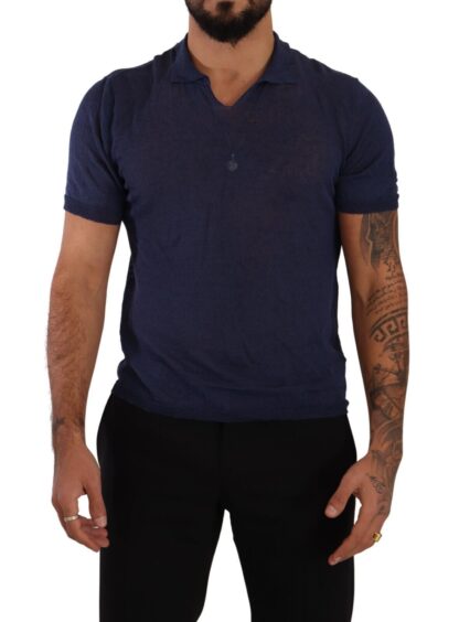 Daniele Alessandrini - Navy Linen Blend Collared T-Shirt