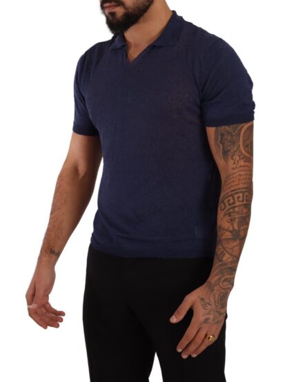 Daniele Alessandrini - Navy Linen Blend Collared T-Shirt