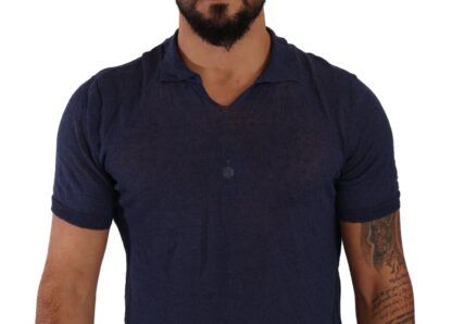 Daniele Alessandrini - Navy Linen Blend Collared T-Shirt