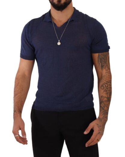 Daniele Alessandrini - Navy Linen Blend Collared T-Shirt