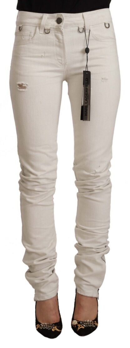 Karl Lagerfeld - Chic White Mid-Waist Slim Fit Jeans