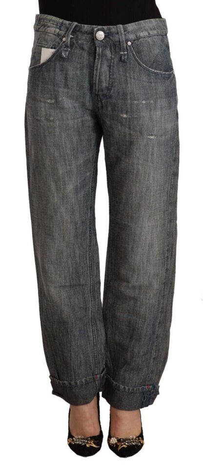 Acht - Chic Gray Straight Cut Ramie-Cotton Jeans