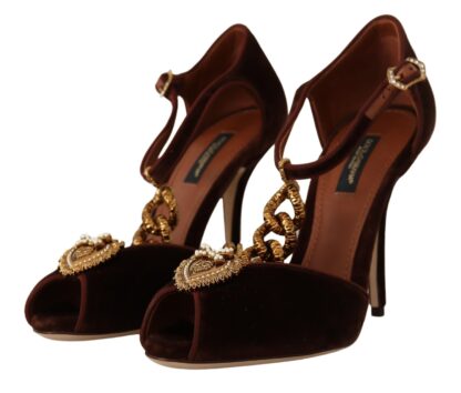 Dolce & Gabbana - Elegant Gold Detail Velvet Heels