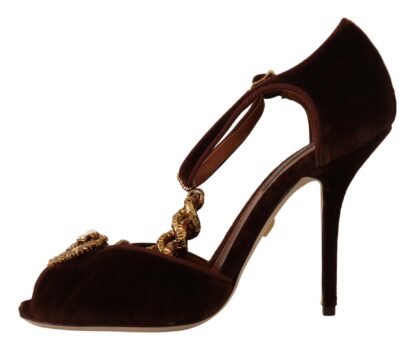 Dolce & Gabbana - Elegant Gold Detail Velvet Heels