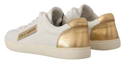 Dolce & Gabbana - Elegant White Leather Sneakers with Gold Accents