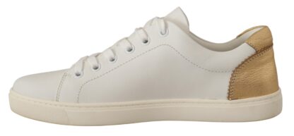 Dolce & Gabbana - Elegant White Leather Sneakers with Gold Accents