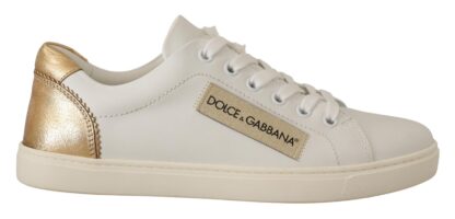 Dolce & Gabbana - Elegant White Leather Sneakers with Gold Accents