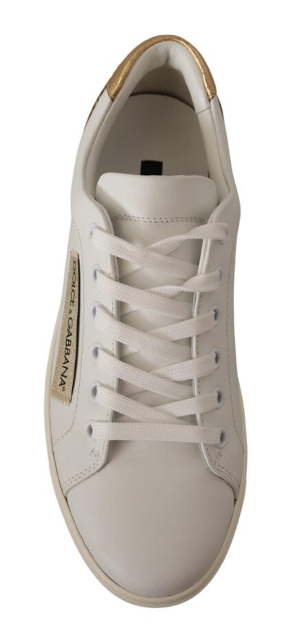 Dolce & Gabbana - Elegant White Leather Sneakers with Gold Accents